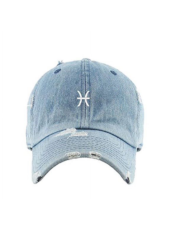 Pisces Zodiac Vintage Baseball Cap Embroidered Cotton Adjustable Distressed Dad Hat Light Denim