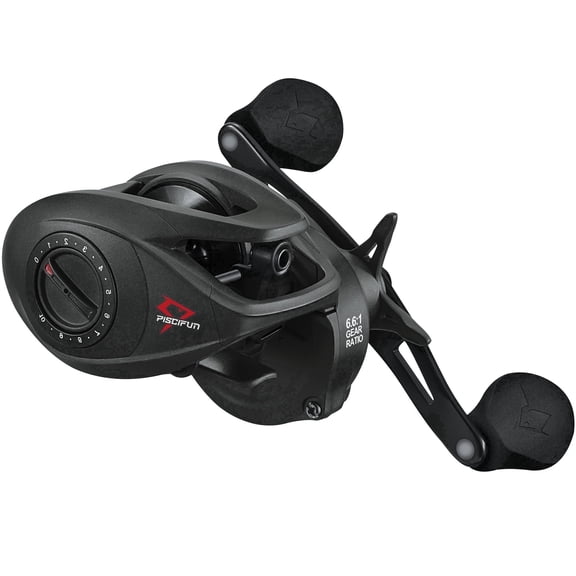 Piscifun Low Profile Baitcasting Reel, Gray Left Hand Retrieve, 6.6:1 Gear Ratio with Magnetic Brake System