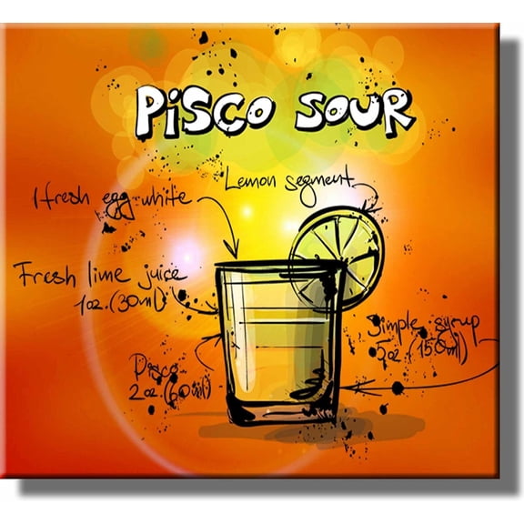 Pisco Sour Cocktail Recipe Drink Picture on Stretched Canvas, Wall Art Decor, Ready to Hang!