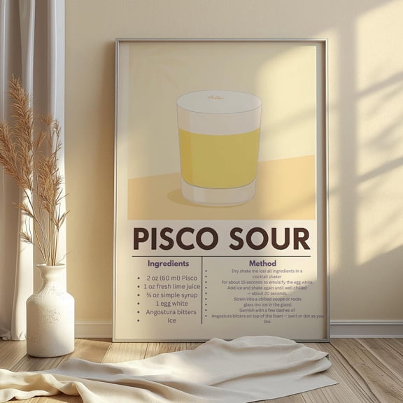 Pisco Sour Recipe Print Bar Cart Cocktail Art, Unframed Paper Print