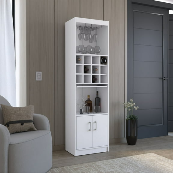 Pisek Bar Cabinet 5-Tier, Wine Cabinet, Liquor Cabinet, 12 Bottle Cubbies, 5 Shelves, White