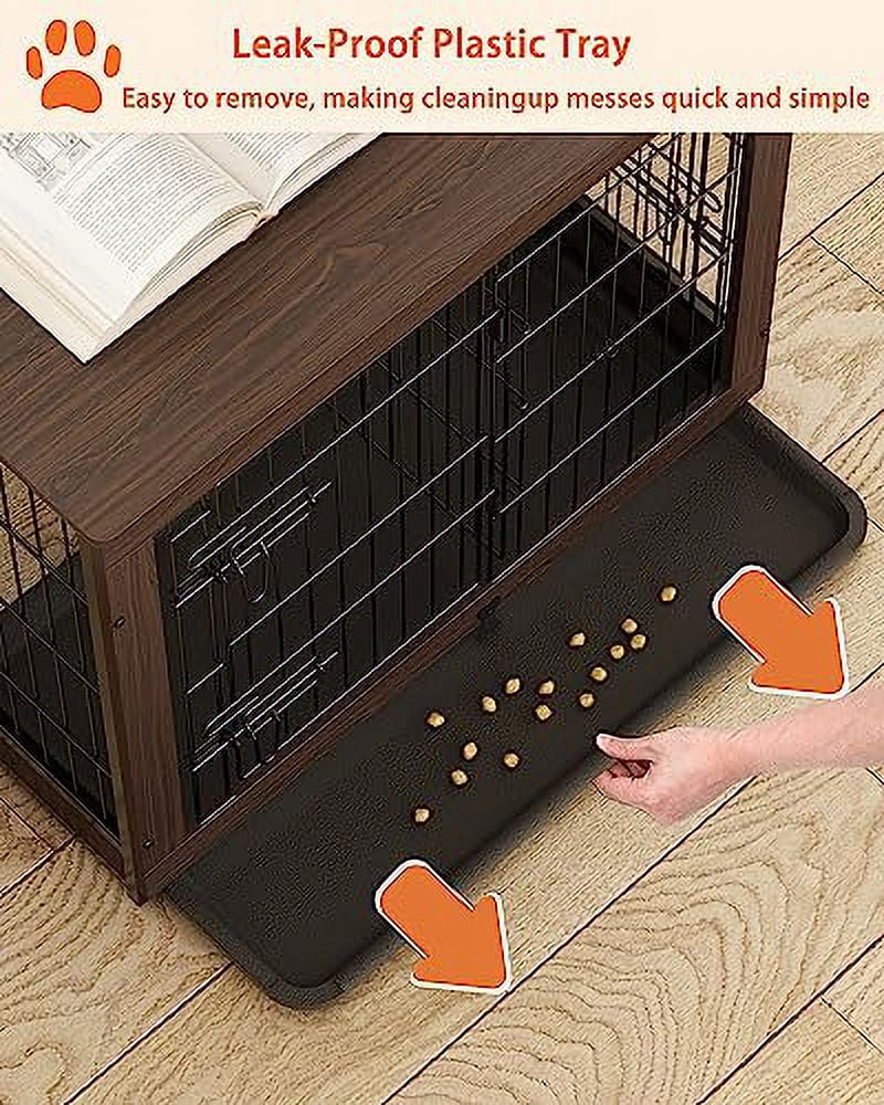 Piskyet Wooden Dog Crate Furniture with Divider Panel, Dog Crate End