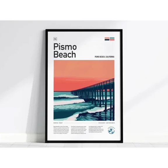 Pismo Beach Pier Surf Spot Home Decor Office Wall Art Living Room Decor, Paper Poster Only