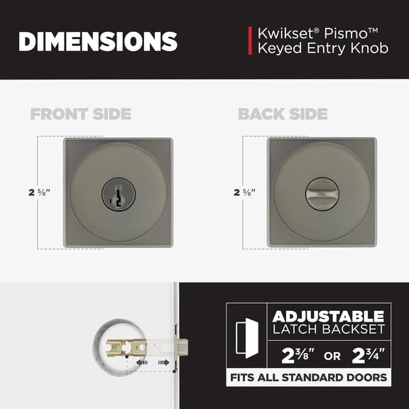 Pismo Entry Door Knob with Lock and Key, Square Secure Keyed Handle Exterior Doorknob, Front Entrance and Bedroom, Gunmetal, Pick Resistant SmartKey Rekey Security