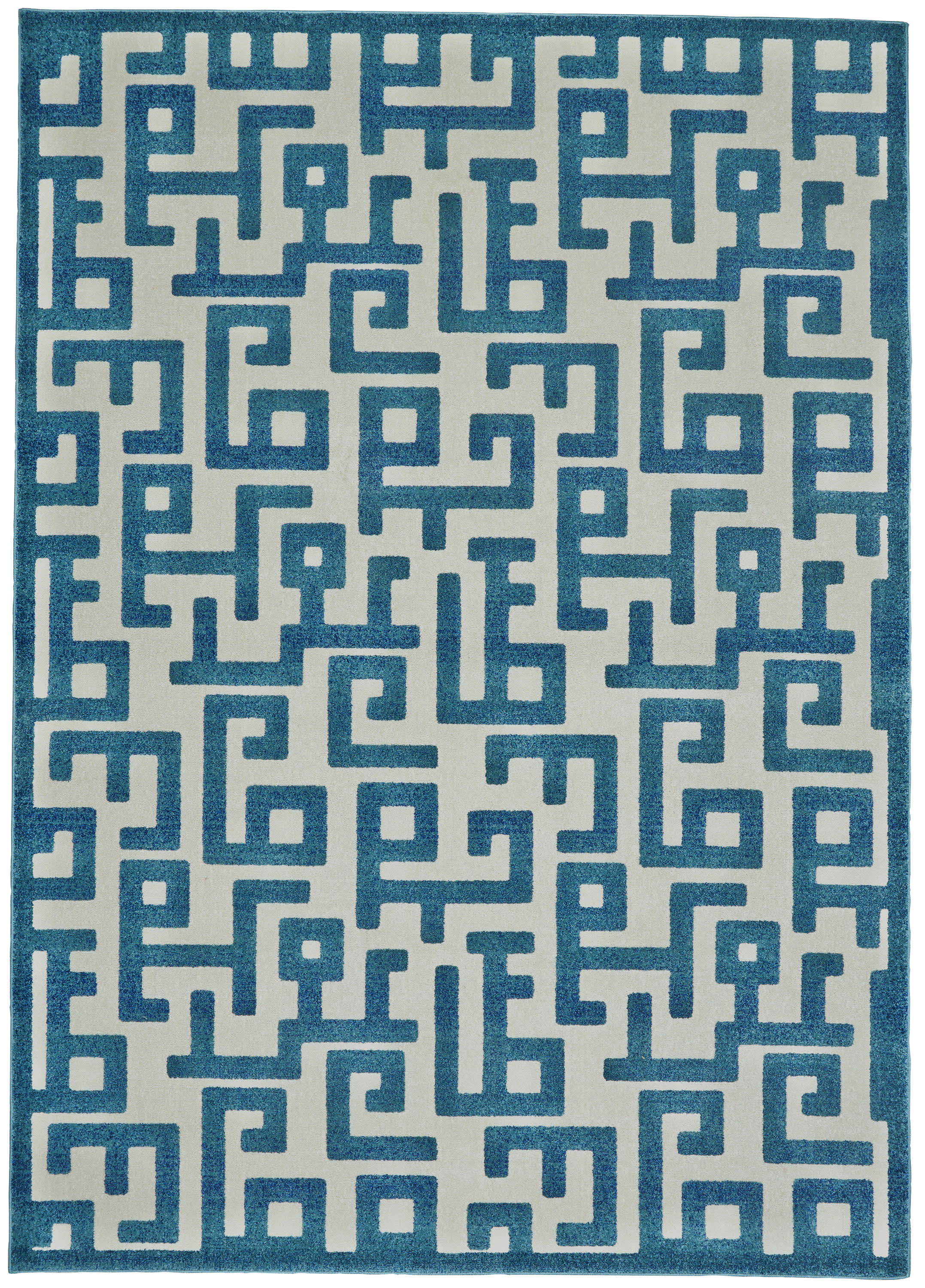 Ivory Maze Rug Pismo Geometric Maze Rug, Crystal Teal/Ivory, 2ft - 2in x 4ft Accent ...