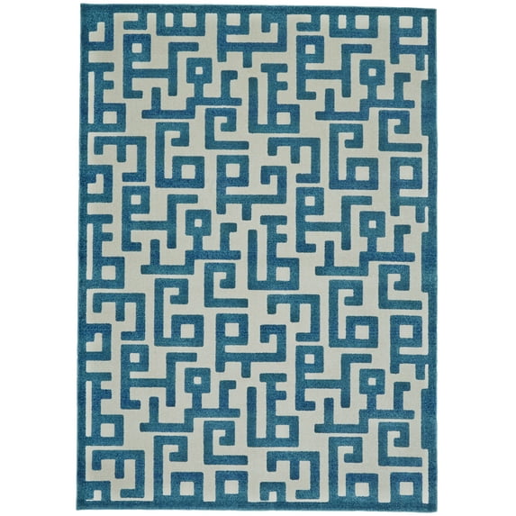 Pismo Geometric Maze Rug, Crystal Teal/Ivory, 2ft - 2in x 4ft Accent Rug