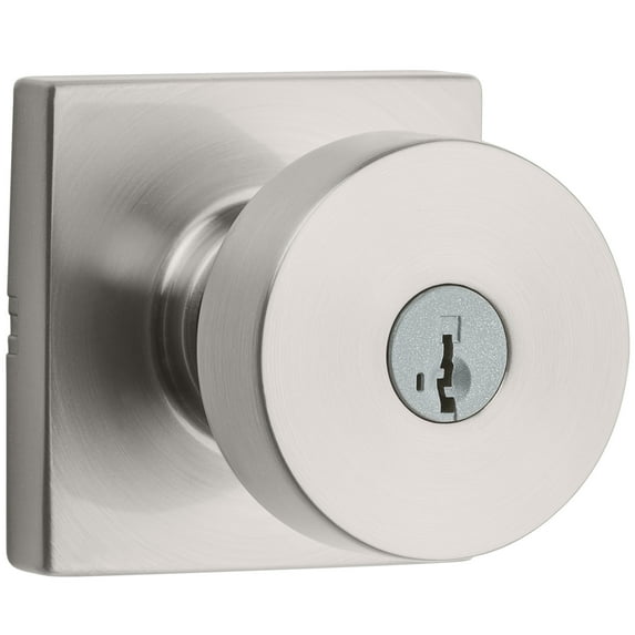 Pismo Square Keyed Entry Knob featuring SmartKey Security in Satin Nickel