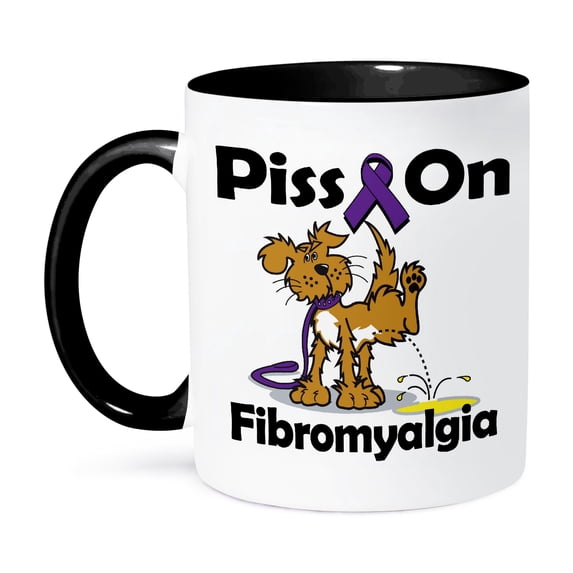 3dRose, Piss On Fibromyalgia Awareness Ribbon Cause Design, 11oz Two-Tone Black Mug