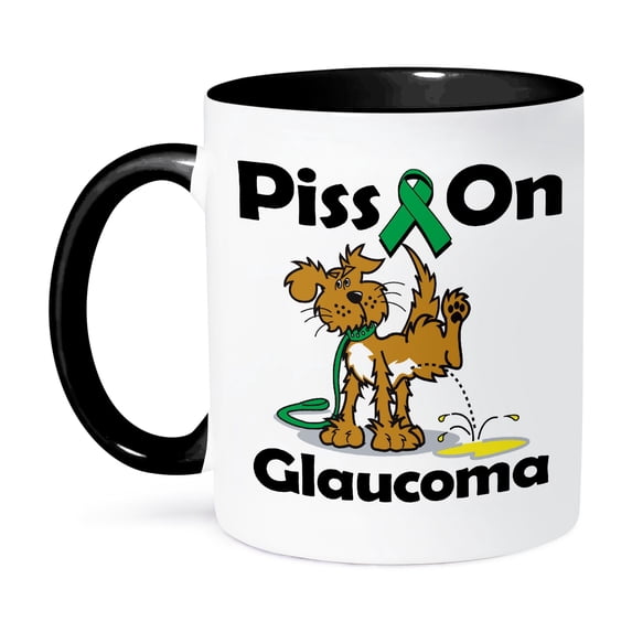 3dRose, Piss On Glaucoma Awareness Ribbon Cause Design, 11oz Two-Tone Black Mug