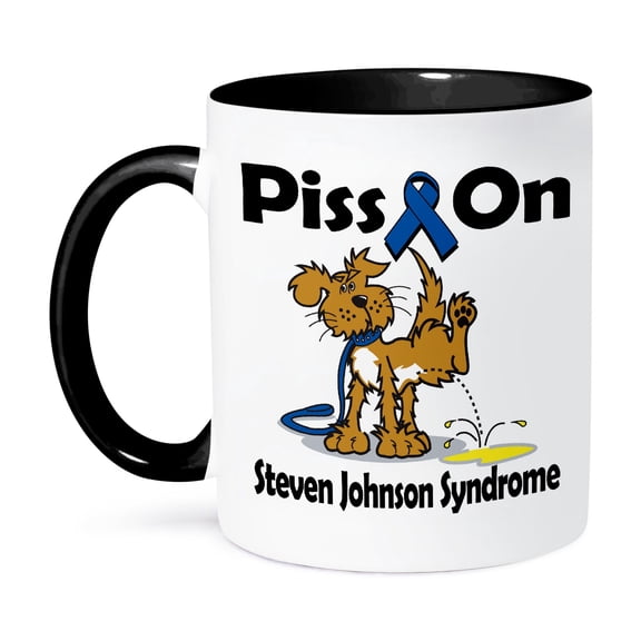 3dRose, Piss On Steven Johnson Syndrome Awareness Ribbon Cause Design, 15oz Two-Tone Black Mug