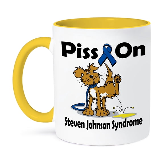 3dRose, Piss On Steven Johnson Syndrome Awareness Ribbon Cause Design, 15oz Two-Tone Yellow Mug