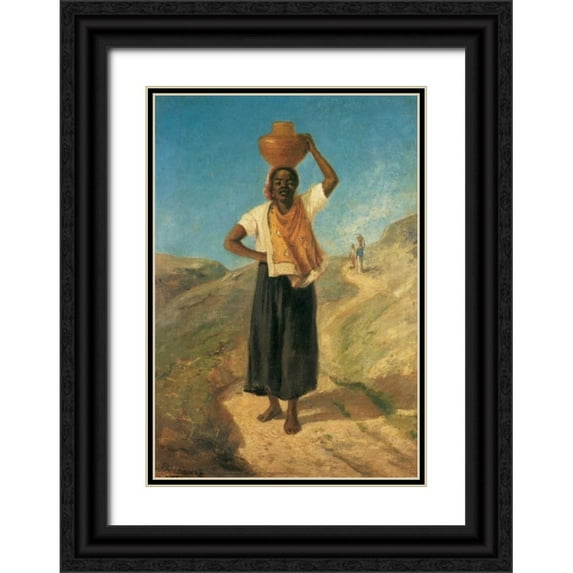 Pissarro, Camille 11x14 Black Ornate Wood Framed with Double Matting Museum Art Print Titled - Woman Carrying A Pitcher On Her Head St Thomas 1854