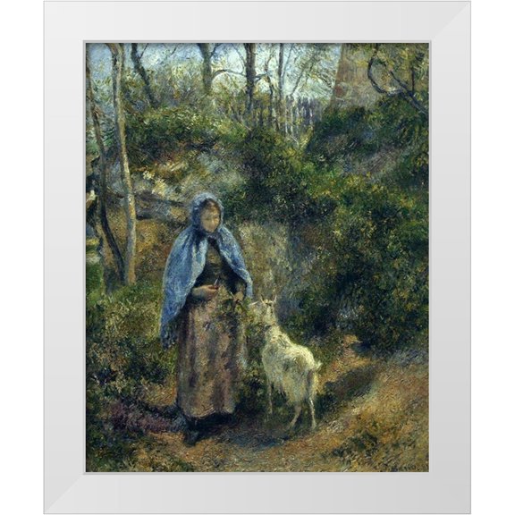 Pissarro, Camille 12x14 White Modern Wood Framed Museum Art Print Titled - The Goat Girl