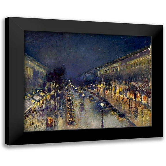 Pissarro, Camille 14x12 Black Modern Framed Museum Art Print Titled - Boulevard Montmartre at night