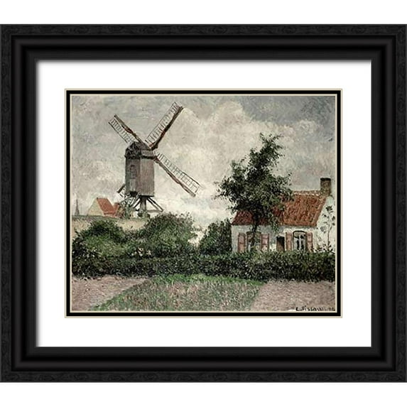 Pissarro, Camille 14x12 Black Ornate Wood Framed with Double Matting Museum Art Print Titled - Moulin a Knocke, Belgique