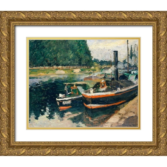 Pissarro, Camille 14x12 Gold Ornate Wood Framed with Double Matting Museum Art Print Titled - Barges at Pontoise