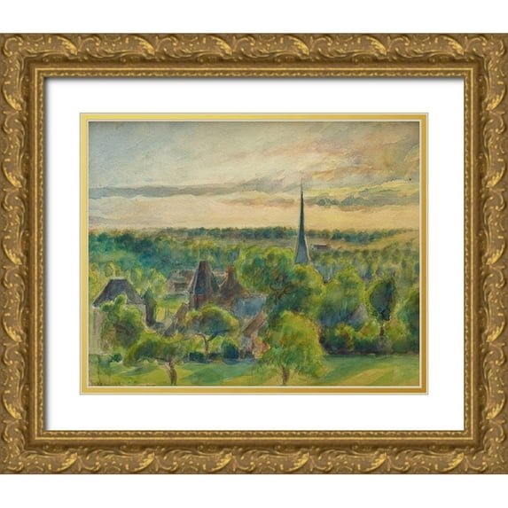 Pissarro, Camille 14x12 Gold Ornate Wood Framed with Double Matting Museum Art Print Titled - Landscape at Eragny