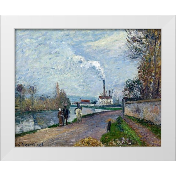 Pissarro, Camille 14x12 White Modern Wood Framed Museum Art Print Titled - The Oise near Pontoise in Grey Weather
