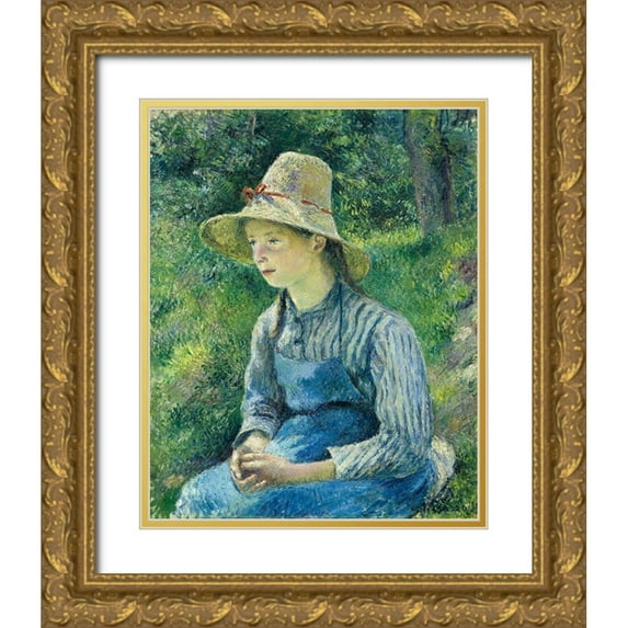 Pissarro, Camille 15x18 Gold Ornate Wood Framed with Double Matting Museum Art Print Titled - Peasant Girl with a Straw Hat