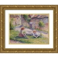 thumbnail image 1 of Pissarro, Camille 18x15 Gold Ornate Wood Framed with Double Matting Museum Art Print Titled - Children on a farm, 1 of 4