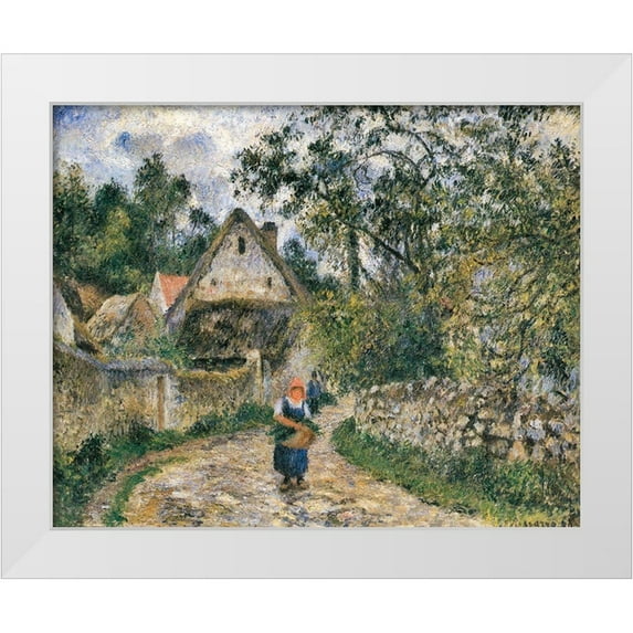 Pissarro, Camille 18x15 White Modern Wood Framed Museum Art Print Titled - Cottages at Le Valhermeil, Auvers-sur-Oise
