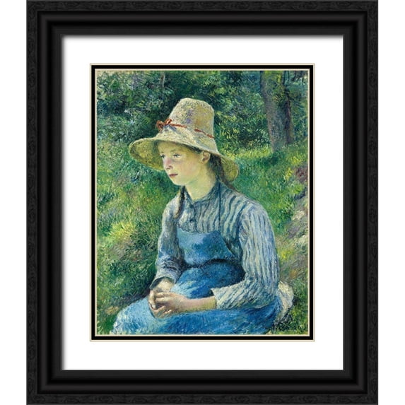 Pissarro, Camille 20x24 Black Ornate Wood Framed with Double Matting Museum Art Print Titled - Peasant Girl with a Straw Hat