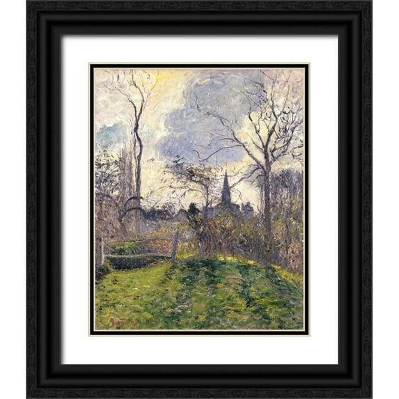 Pissarro, Camille 20x24 Black Ornate Wood Framed with Double Matting Museum Art Print Titled - The Bell Tower of Bazincourt