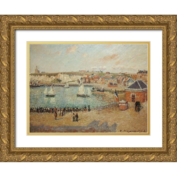 Pissarro, Camille 24x19 Gold Ornate Wood Framed with Double Matting Museum Art Print Titled - View of the Dieppe outer harbor