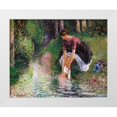 thumbnail image 1 of Pissarro, Camille 24x20 White Modern Wood Framed Museum Art Print Titled - Woman Washing Her Feet in a Brook, 1 of 4