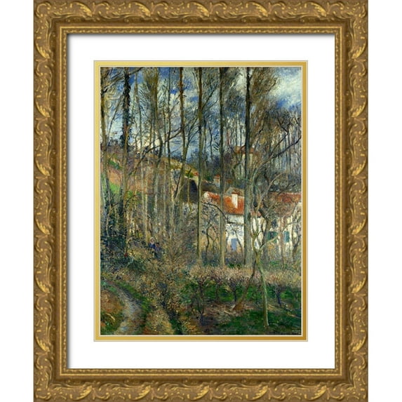 Pissarro, Camille 25x32 Gold Ornate Wood Framed with Double Matting Museum Art Print Titled - The Cote des Boeufs at LHermitage