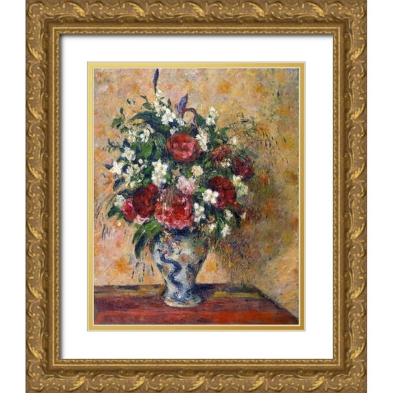 Pissarro, Camille 26x32 Gold Ornate Wood Framed with Double Matting Museum Art Print Titled - Still life with peonies and mock orange