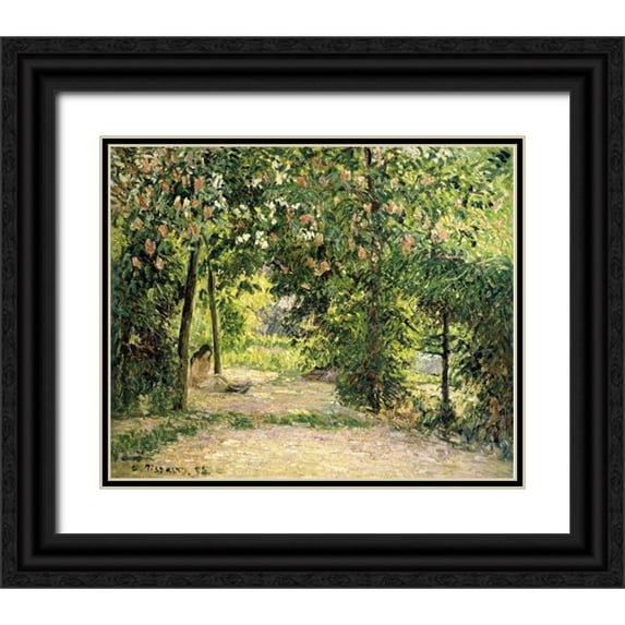 Pissarro, Camille 31x26 Black Ornate Wood Framed with Double Matting Museum Art Print Titled - The Garden in Springtime at Eragny