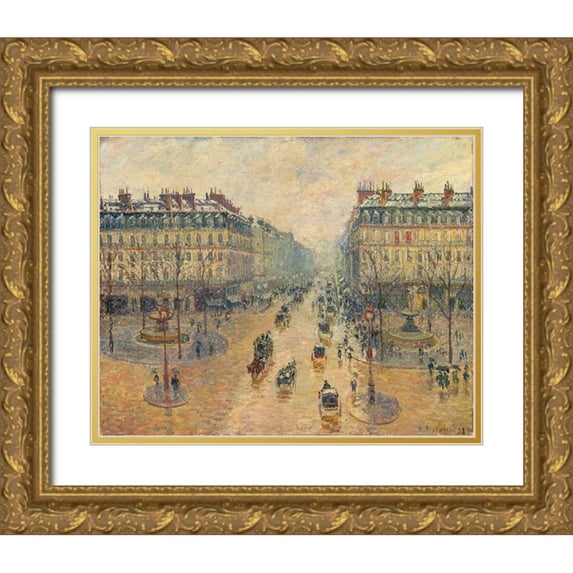 Pissarro, Camille 32x26 Gold Ornate Wood Framed with Double Matting Museum Art Print Titled - Avenue de LOpera, Effect of Snow in the Morning