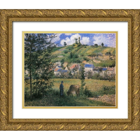 Pissarro, Camille 32x26 Gold Ornate Wood Framed with Double Matting Museum Art Print Titled - Landscape at Chaponval