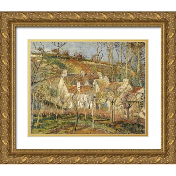 Pissarro, Camille 32x26 Gold Ornate Wood Framed with Double Matting Museum Art Print Titled - Red roofs, corner of a village, winter