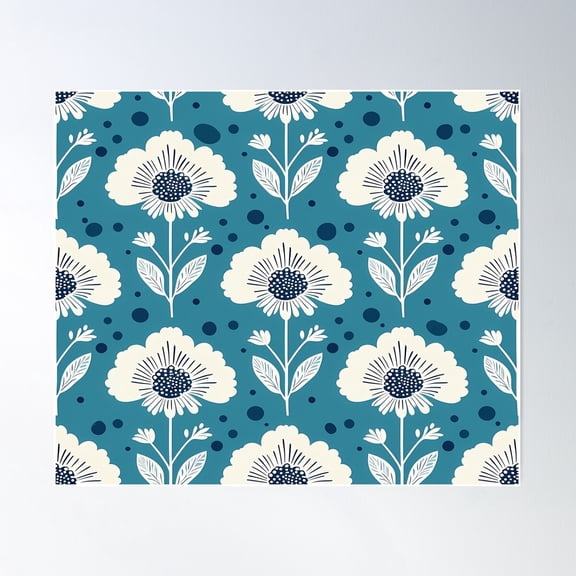 Pista Blue Animated Flowers Art – Elegant Floral Illustration Poster Wall Art, Modern Wall Decor For Living Room Bedroom, 8x12 UNFRAMED