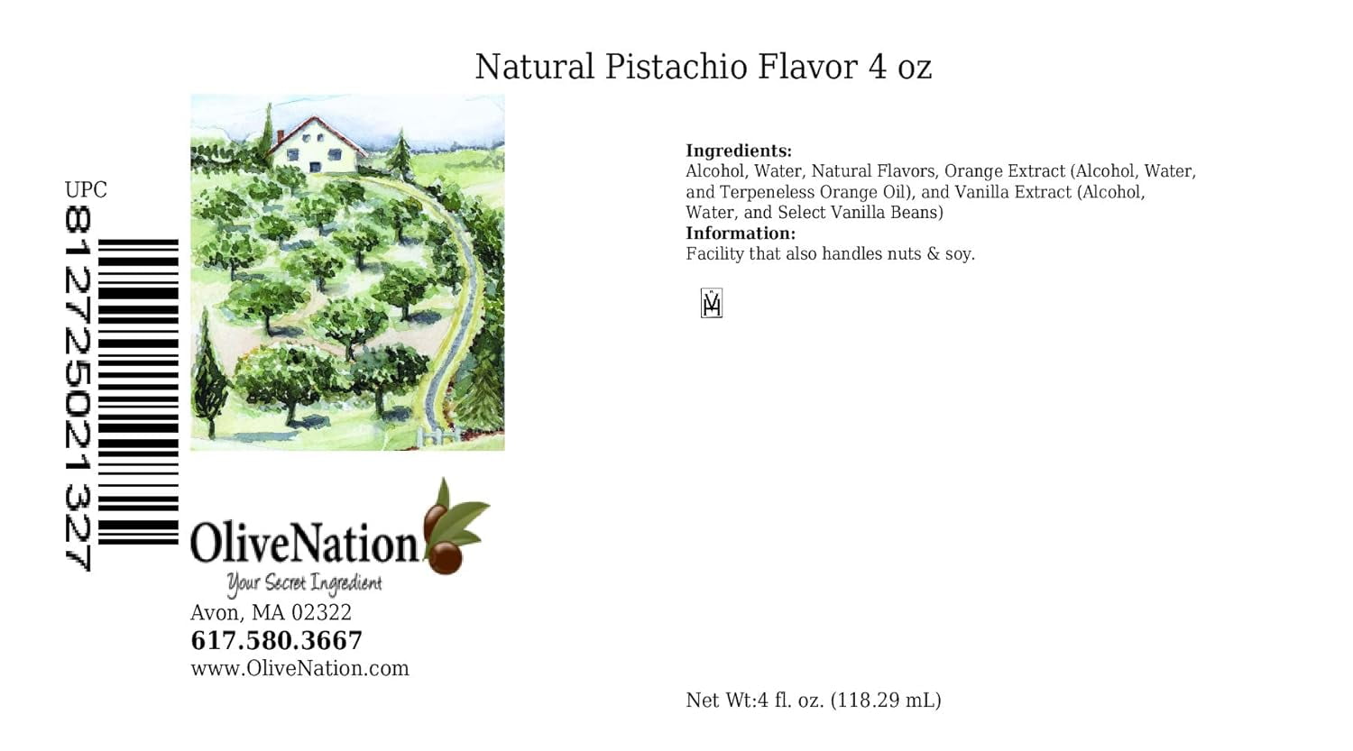 Pistachio Flavor Extract from Natural Flavors, Bake Stable, Sugar Free