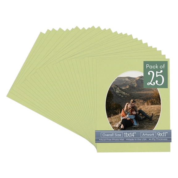 Pistachio Green Picture Frame Mat for 11x14 Frames - Oval Opening for 9x11 Photos - 25 Mats