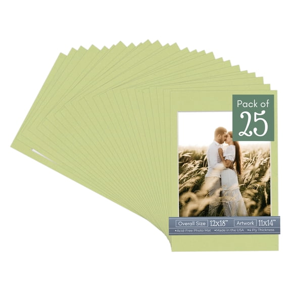 Pistachio Green Picture Frame Mat for 12x18 Frames - Fits 11x14 Photos - 25 Mats