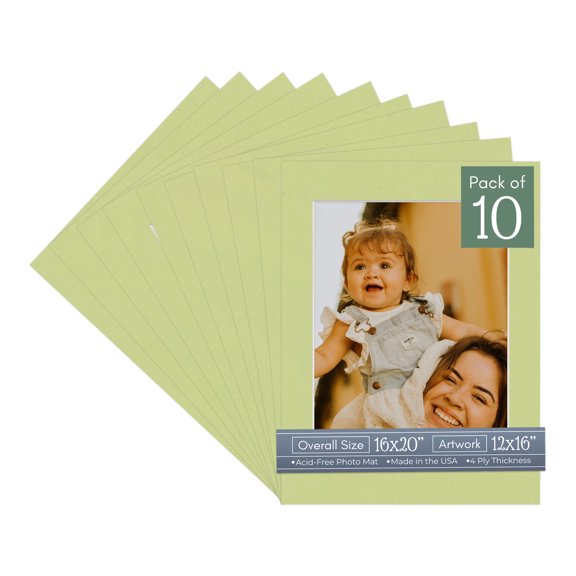 Pistachio Green Picture Frame Mat for 16x20 Frames - Fits 12x16 Photos - 10 Mats