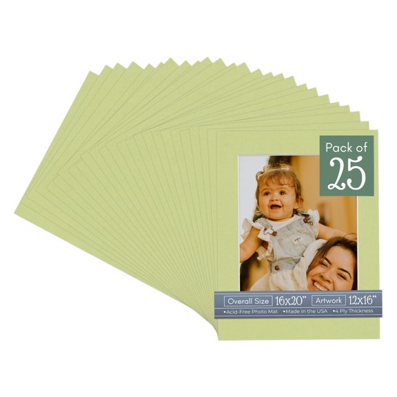 Pistachio Green Picture Frame Mat for 16x20 Frames - Fits 12x16 Photos - 25 Mats