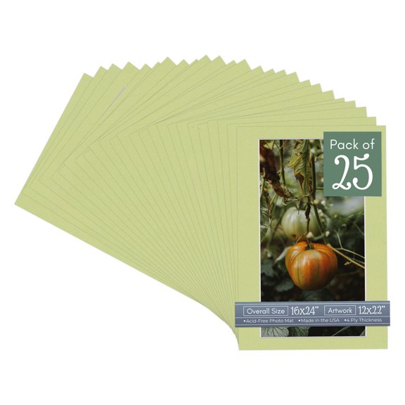 Pistachio Green Picture Frame Mat for 16x24 Frames - Fits 12x22 Photos - 25 Mats