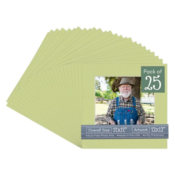 Pistachio Green Picture Frame Mat for 17x17 Frames - Fits 12x12 Photos - 25 Mats