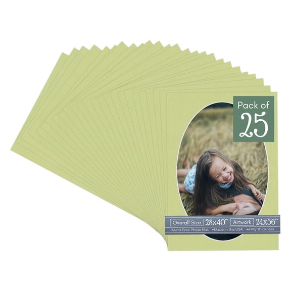 Pistachio Green Picture Frame Mat for 28x40 Frames - Oval Opening for 24x36 Photos - 25 Mats