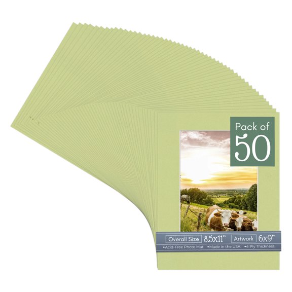 Pistachio Green Picture Frame Mat for 8.5x11 Frames - Fits 6x9 Photos - 50 Mats