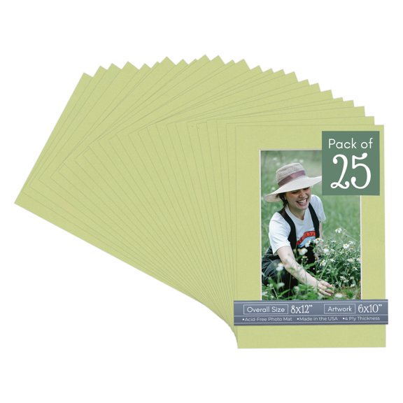 Pistachio Green Picture Frame Mat for 8x12 Frames - Fits 6x10 Photos - 25 Mats