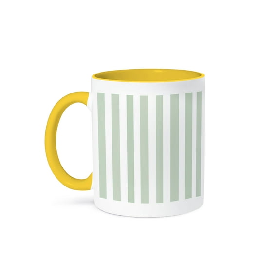 3drose, Pistachio Green Stripes- Designs and Colors- Art, 11oz Two-tone Yellow Mug