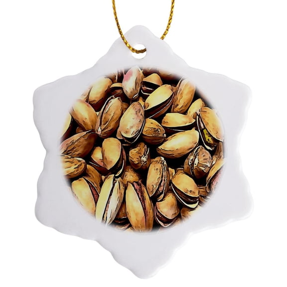 3drose, Pistachio Nuts Black Outline Art, 3 inch Snowflake Porcelain Ornament