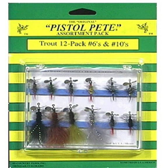Pistol Pete's Fishing Flies for Trout, Size 6/10, (12 Pieces)