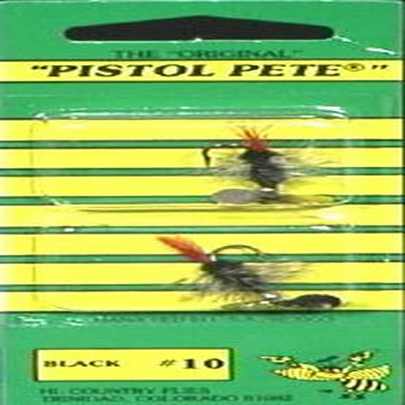 Pistol Pete's Freshwater Fly Fishing Lure for Trout & Panfish, Size 10, Black , 2-pack